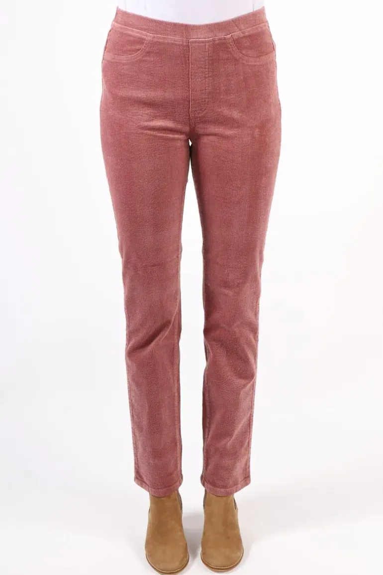 Vassalli Skinny Leg Widewale Cord Pull On Pant In Rose