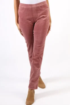 Vassalli Skinny Leg Widewale Cord Pull On Pant In Rose