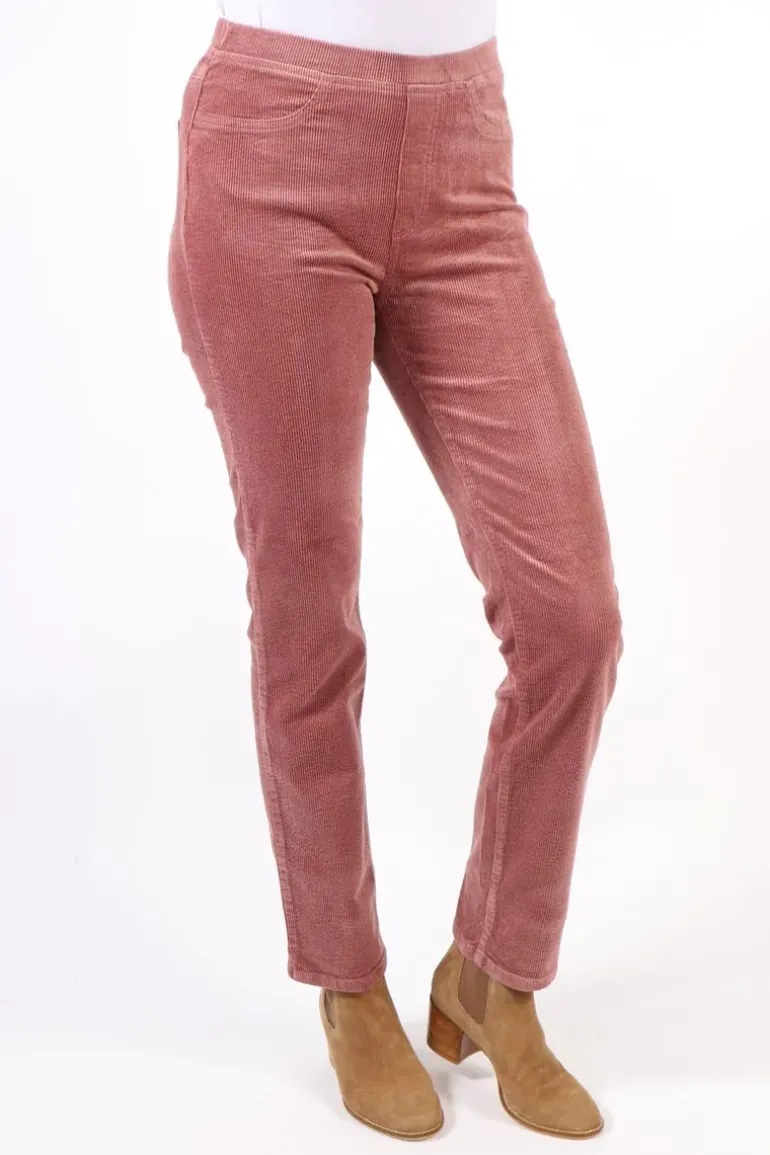 Vassalli Skinny Leg Widewale Cord Pull On Pant In Rose