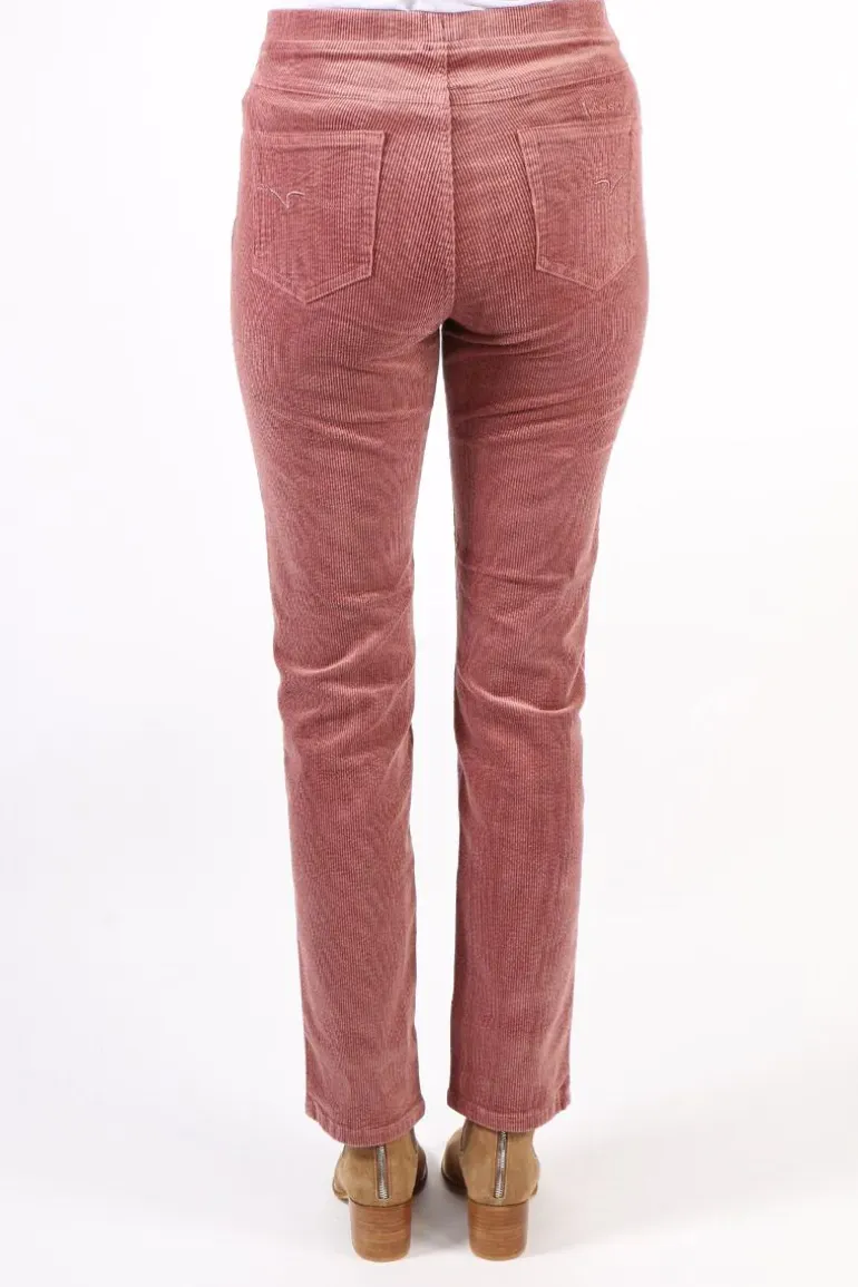 Vassalli Skinny Leg Widewale Cord Pull On Pant In Rose