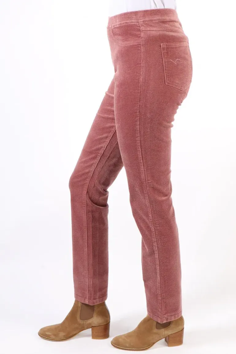 Vassalli Skinny Leg Widewale Cord Pull On Pant In Rose