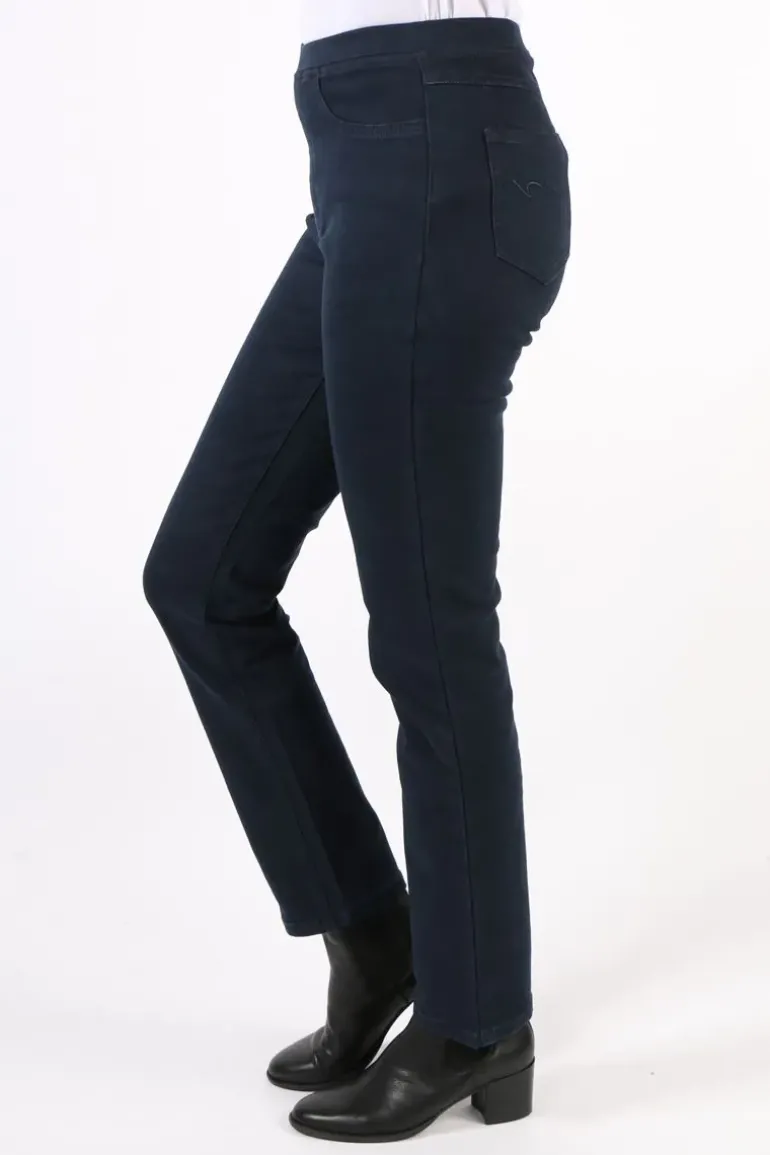 Vassalli Slim Leg Stretch Denim Pull On Pant In Navy