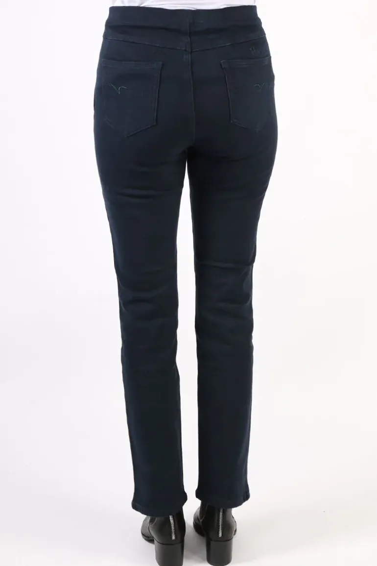 Vassalli Slim Leg Stretch Denim Pull On Pant In Navy
