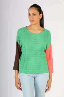 Zaket & Plover Boatneck Block Jumper In Green