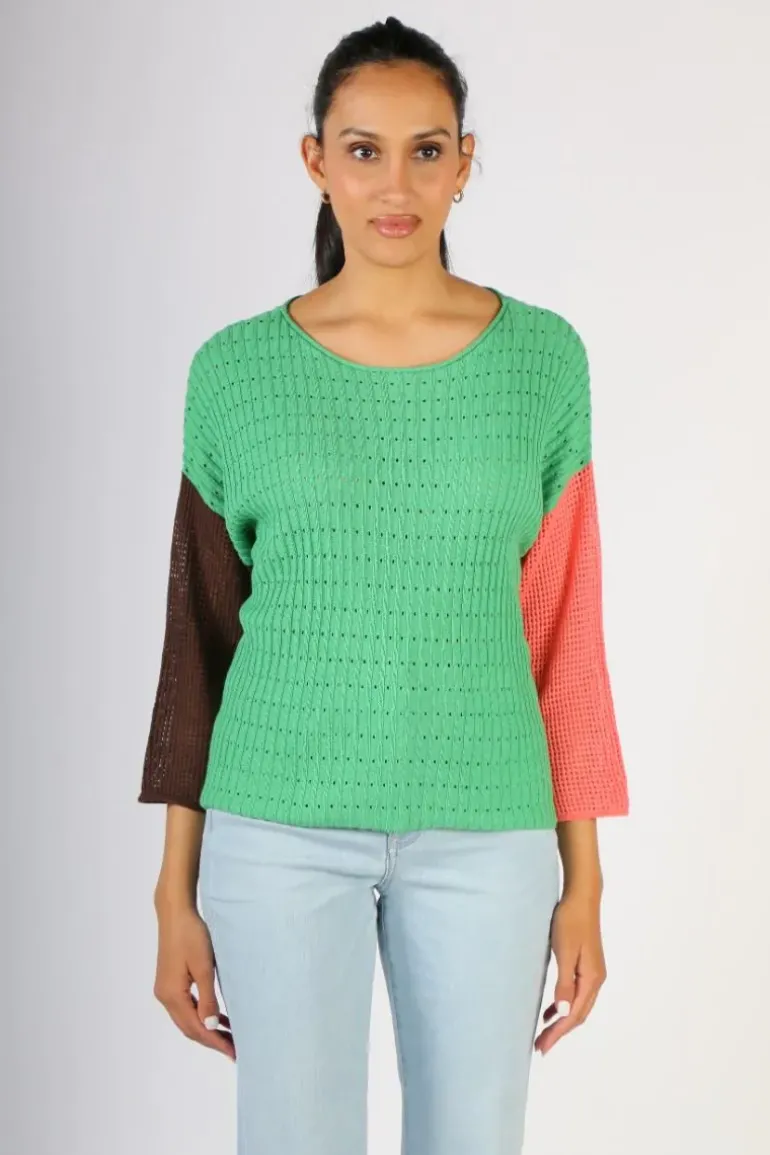Zaket & Plover Boatneck Block Jumper In Green