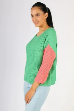 Zaket & Plover Boatneck Block Jumper In Green