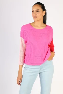 Zaket & Plover Boatneck Block Jumper In Pink
