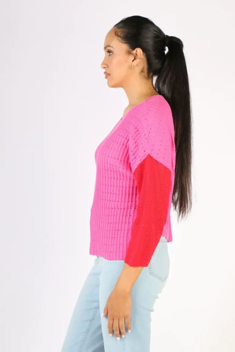 Zaket & Plover Boatneck Block Jumper In Pink