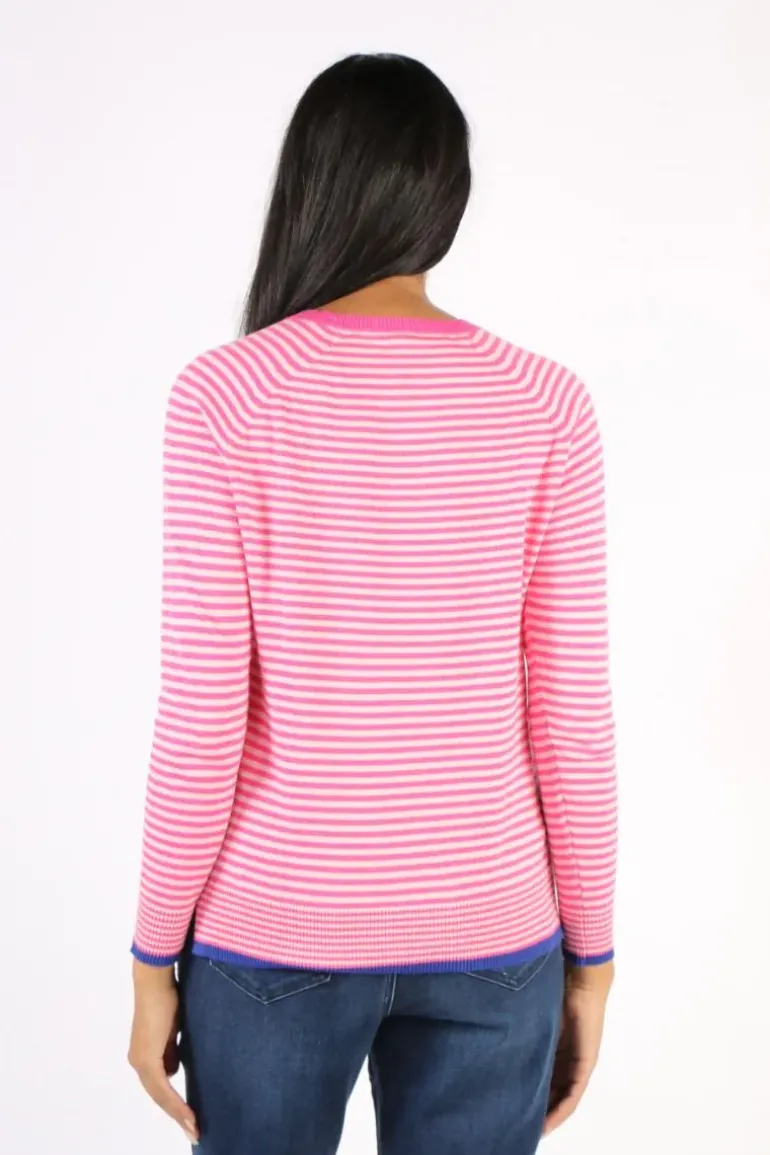 Zaket & Plover Essential Stripe V Jumper In Fuchsia